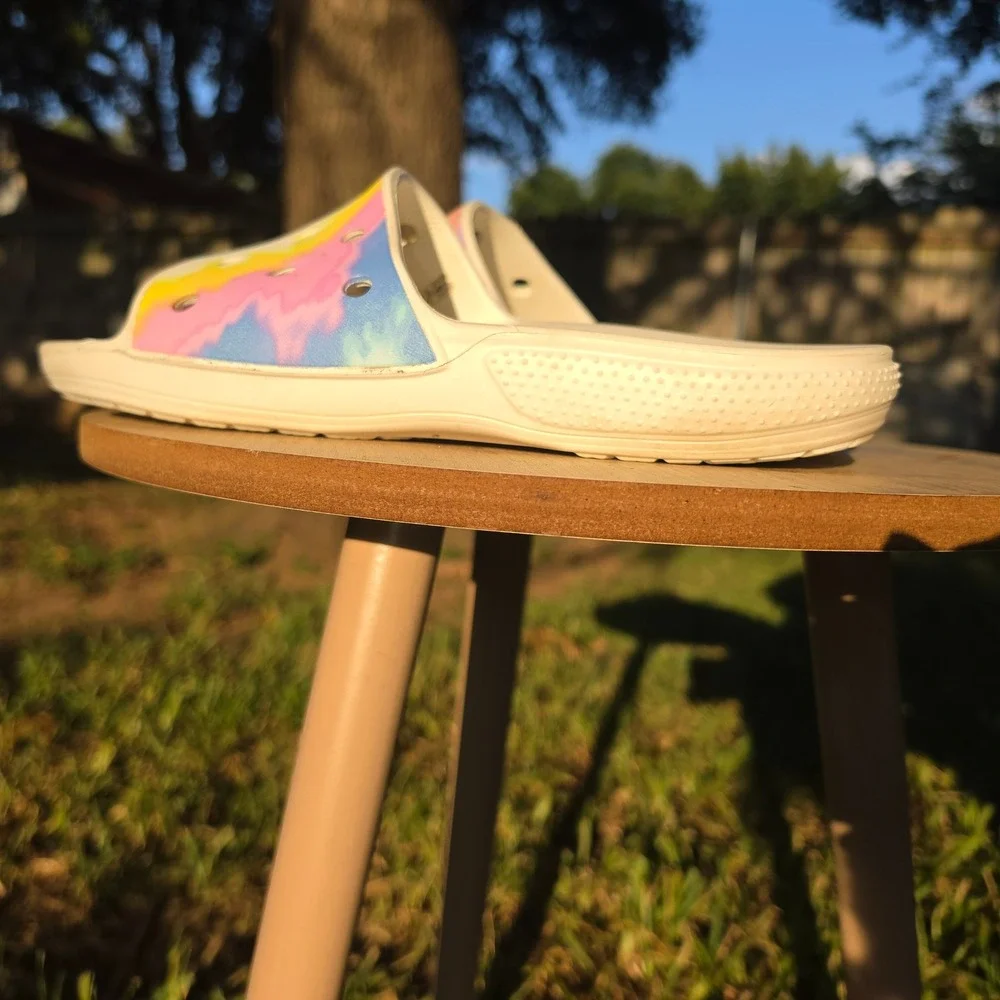 Crocs Classic Slide Tie Dye White Multi Color Sandals Mens 11 Women 13